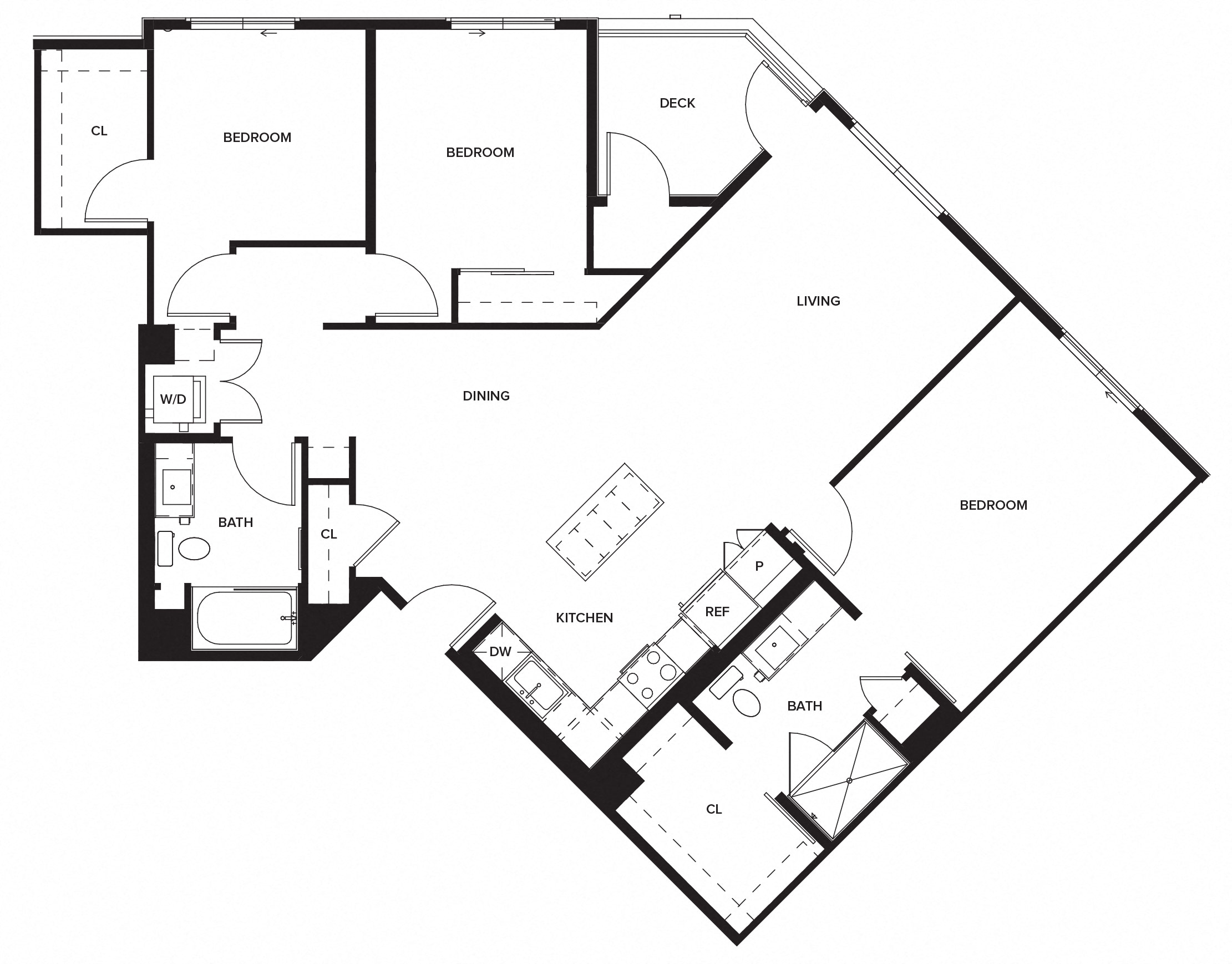 Floor plan for 3 beds, 2 baths, 1457 sqft